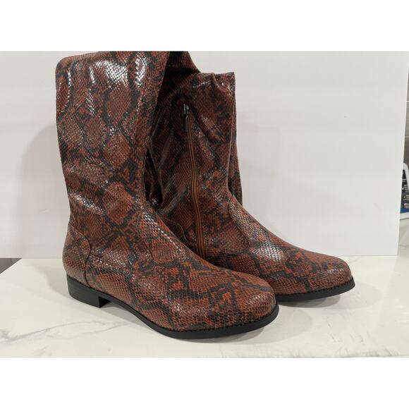 ShoeDazzle Reena Brown Snake Tall Boots Flat Knee High Faux Snakeprint Y2K 9.5 - Picture 2 of 11